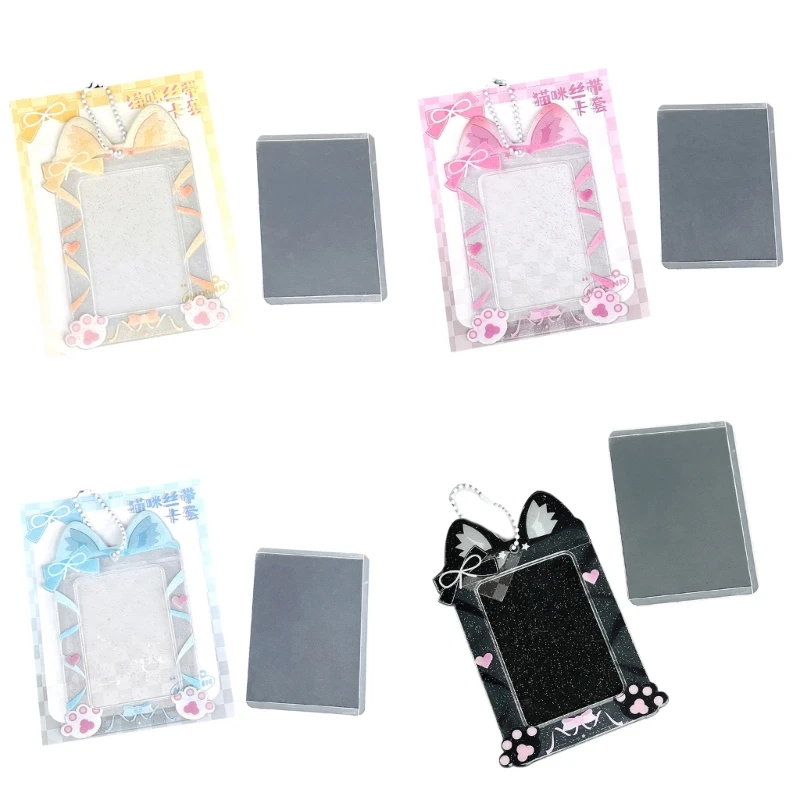 

Lovely Cats Photocard Holder Cartoon Photo Card Protector Case Waterproof 3 Inch Plastics Photo Card Case with Chain