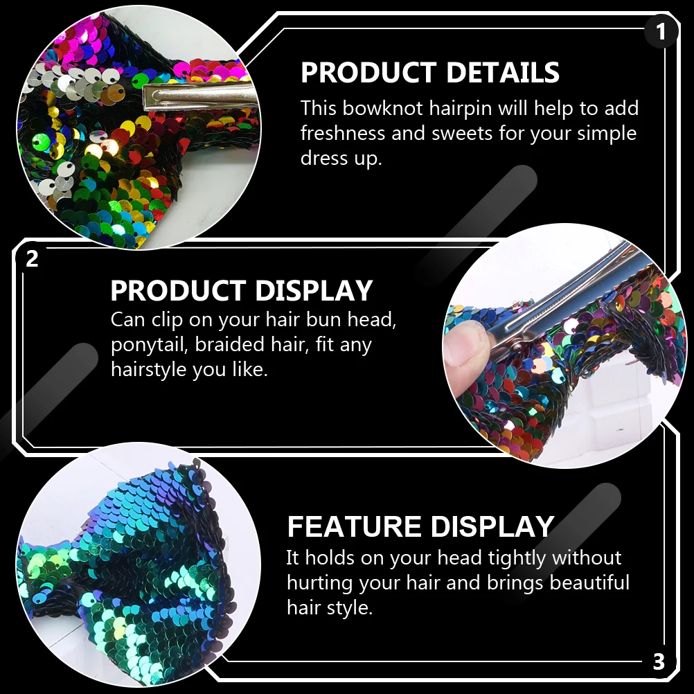 

2pcs Sequin Bowknot Clip For Girls Women Kids Glitter Hair Accessories Decorative Barrettes Stylish Hairpin Easy Use Bun