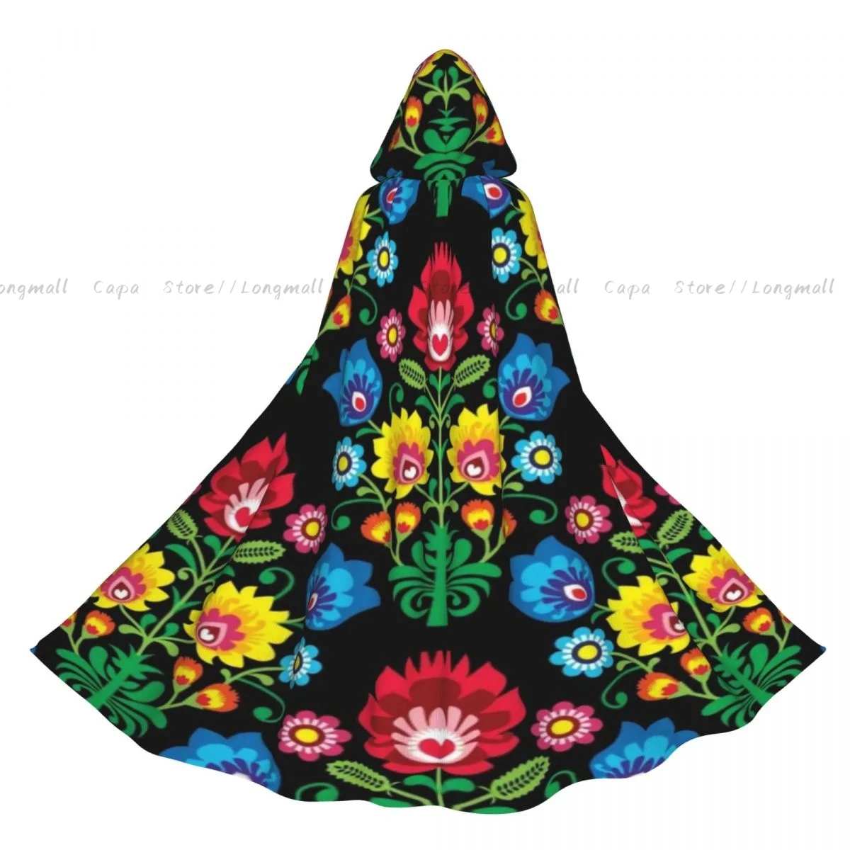 

Lowicz фолк цветочный узор плащ с капюшоном косплей костюм Хэллоуин для взрослых длинная вечерние накидка