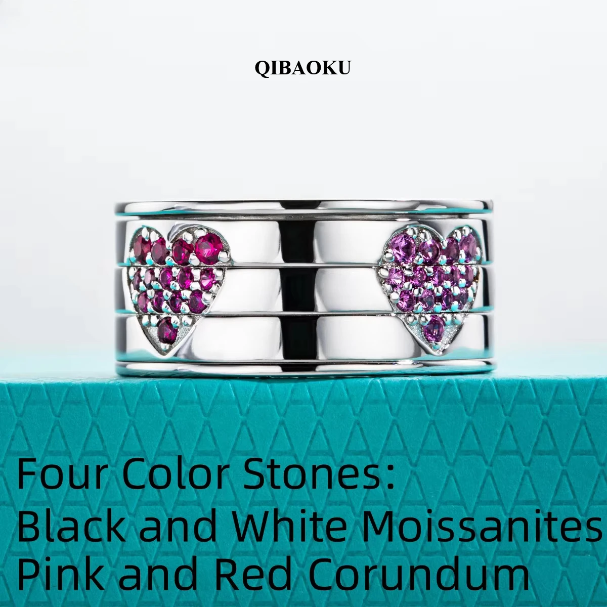 QIBAOKU Moissanite Spinner Heart Band Rings S925 Sterling Silver Fidget Spinners Wedding Band Ring Unzip Jewelry Gifts 2026