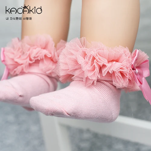 Kaus kaki pendek renda bayi perempuan musim semi kaus kaki katun bayi kaus kaki putri pita manis anak-anak 7 warna