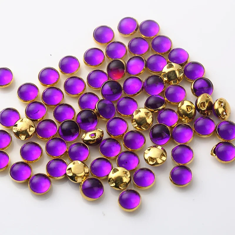 RESEN 8mm 100pcs Sew On Pearls Jelly Color With Gold/Sliver Claw Acrylic Round Pearl Button Sew On Stones For Garments