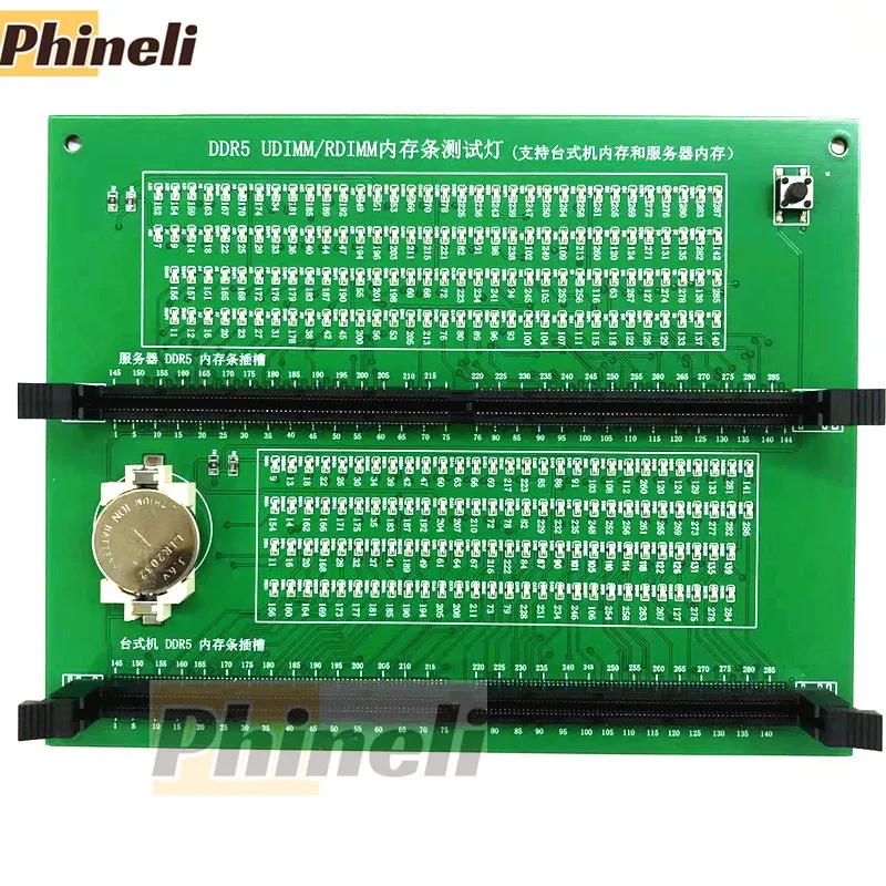 

PC Desktop Motherboard Memory Slot DDR5 UDIMM/RDIMM Diagnostic Repair Analyzer Test SDRAM SO-DIMM Pin Out With LED Tester Card