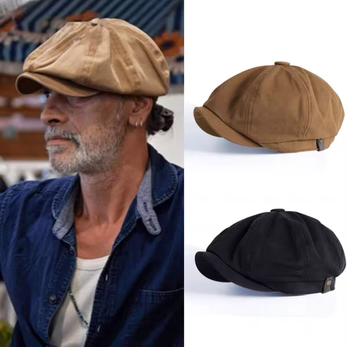 Newsboy de algodón de estilo británico para hombre, Ascot, papá, caqui, marca Vintage, plano octogonal, primavera y otoño