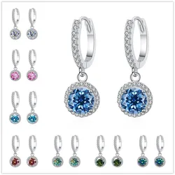 Real 1Ct 6.5mm blue green color Moissanite Drop Earrings For Women S925 Sterling Silver Sparkling Wedding Party Fine Jewelry