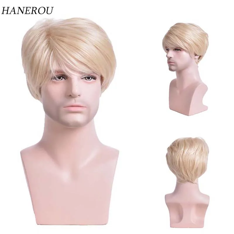 

Mens Wigs Short Light Blonde Wig Men Natural Fluffy Cosplay Costume Synthetic Mens Wig for Male Guy