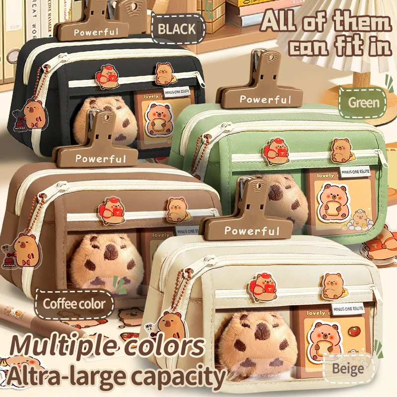 Cute capybara 8-Piece Pencil Box Set, Large Capacity Multi Layer, Canvas Bag, Stationery Storage Box, Suitable for Daily Storage