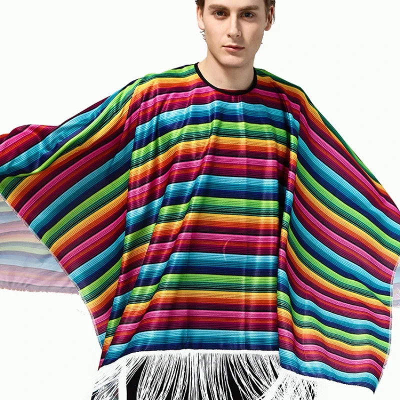Mexican Ethnic Cloak Cosplay Holiday Costume Party Performance Costumes Adult  Mexican Style Cloak Cape Halloween Dress-up Gifts