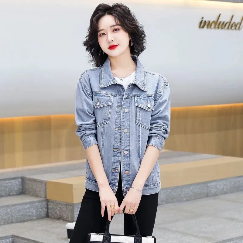 2024 New Spring Autumn Single-breasted Women Denim Jacket fashion Loose Long Sleeve Casual Jeans Coat Female outerwear tide R355