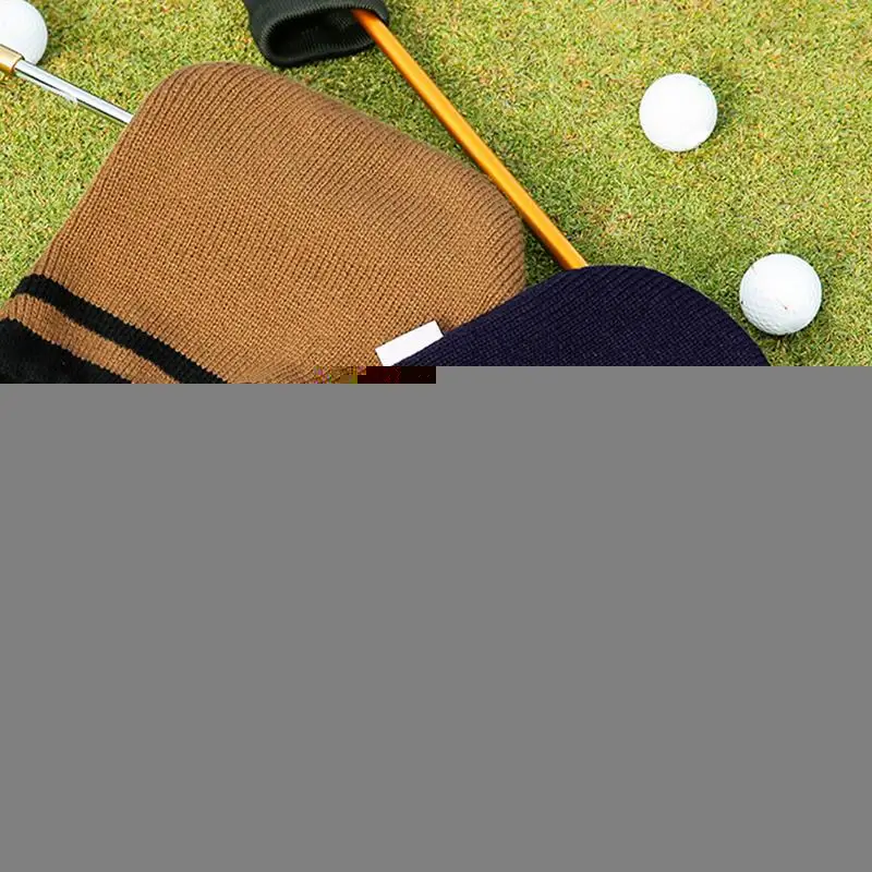 Knitted Head Covers For Golf Clubs Embroidered Drawstring Protective Cover Soft Putter Protector For 7-9 Golf Clubs Elastic