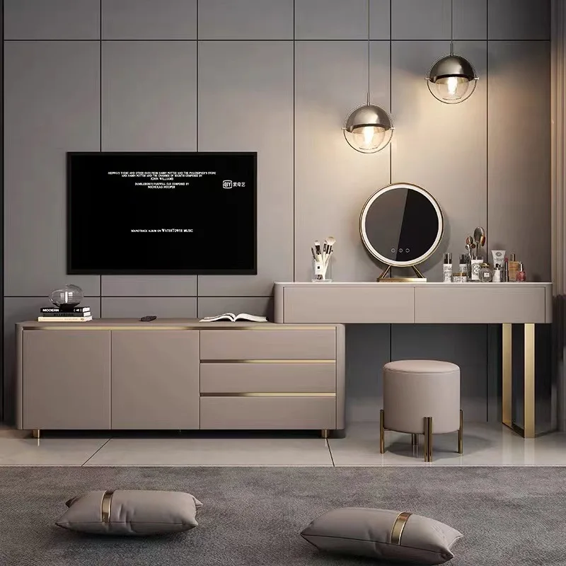 

Light luxury rock slab dresser TV cabinet integrated dressing table storage cabinet simple bedroom new paint makeup table