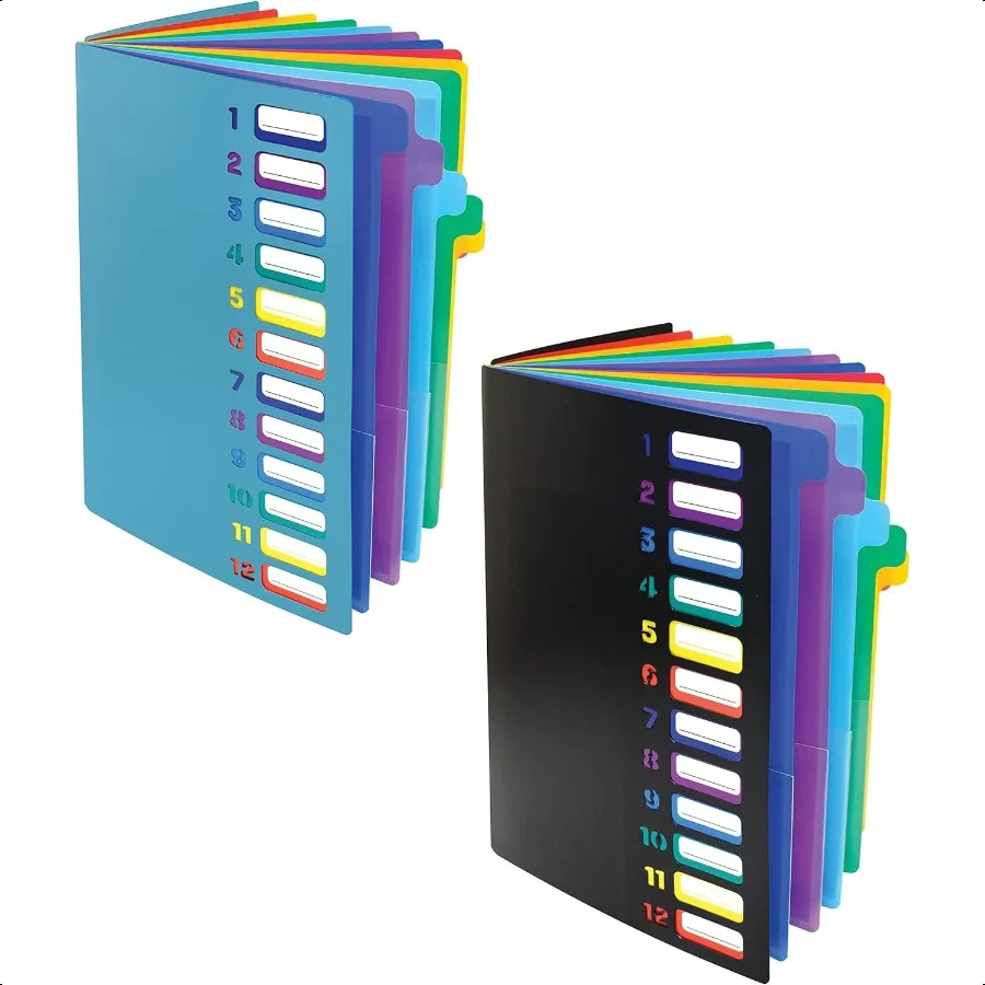 

24 Clear Pocket Expanding File Folder with 12 Colored Tabs Letter Size Holds 300 Sheets Project File Organizer Numbered Index o