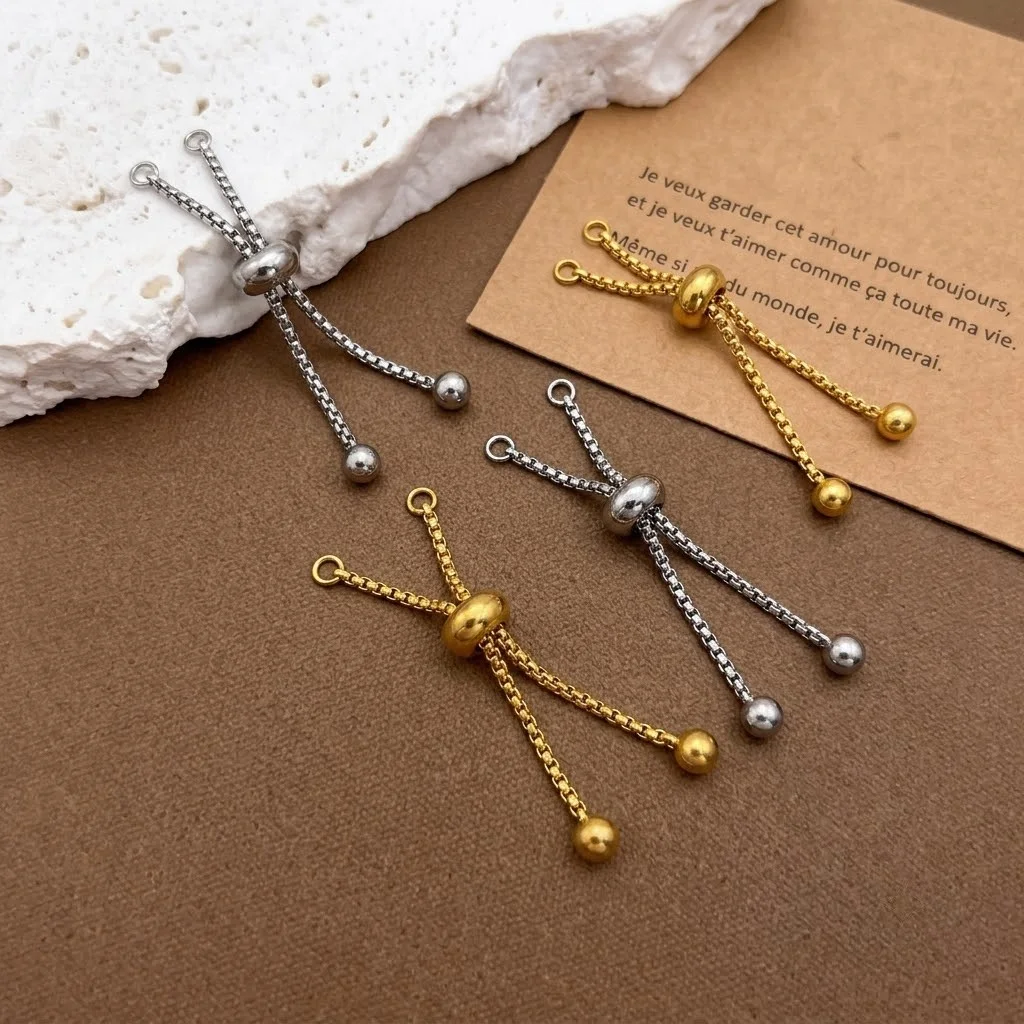 2 Stück Edelstahl-Schiebe-Verstellketten-Armbänder mit Gummiperlen für DIY-Verbindungsstücke, Schmuckherstellungszubehör – Detail 1