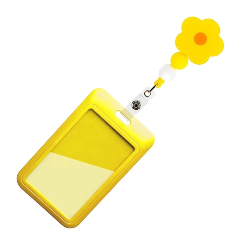  Beaded Flower Clear Card Protector Retractable ABS Badge Holder Waterproof