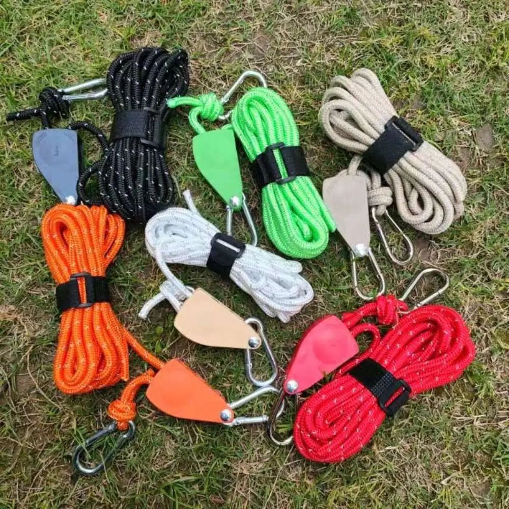 4mm*2m Camping Tent Tie Down Rope Multicolors Reflective Tightener Fastening Pulley Ratchet Hangers Awning Wind Rope Hook