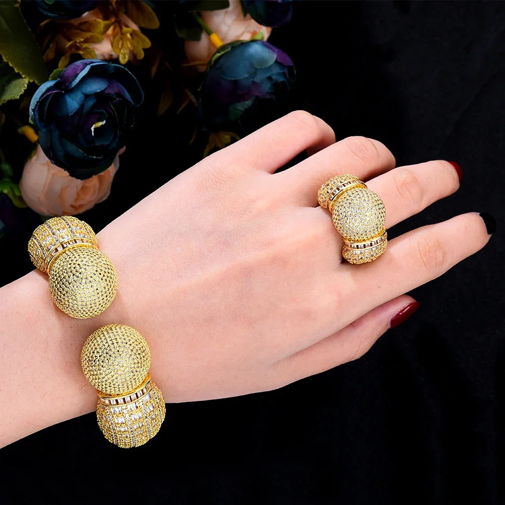 

Soramoore Trendy Orange Blue Luxury Noble Bangle Ring Set For Women Bridal Wedding Engagement Party Show Ladies Romantic Gift