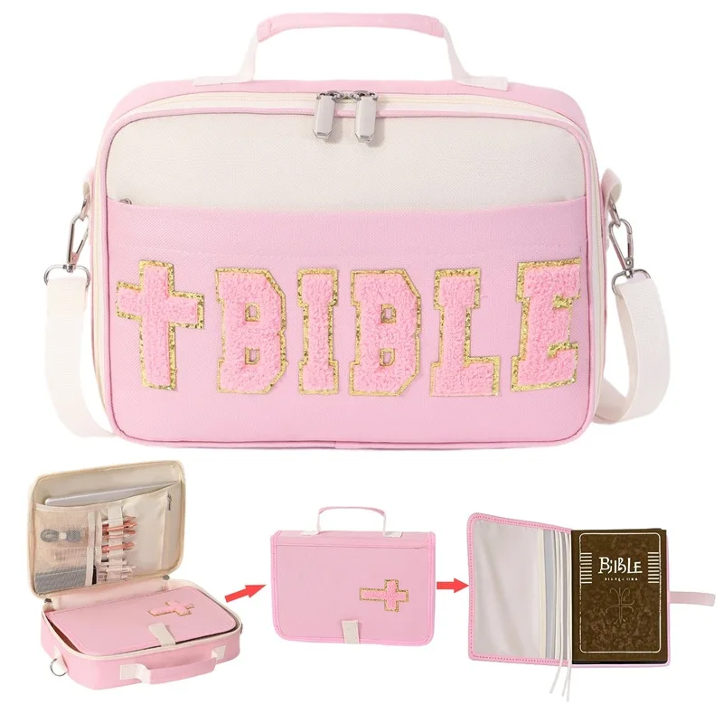 Book cover storage bag with multiple pockets, handle, adjustable shoulder strap, and large capacity, made of Oxford cloth