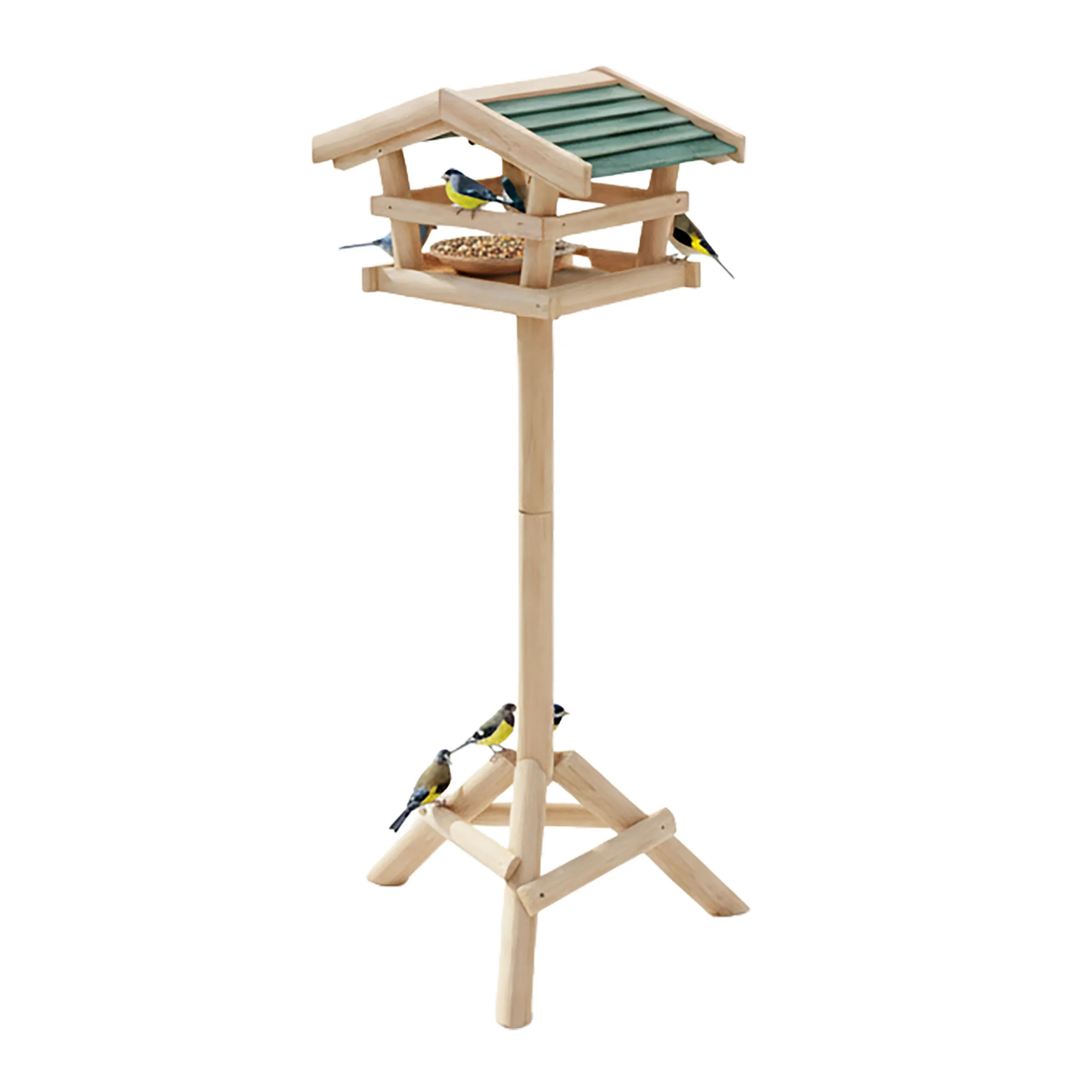 Vogelhaus, freistehend, für das Füttern von Wildvögeln, mit Ständer, Tannenholz, natur, 100 x 37 x 28 cm, Futterhaus, Vogelhäuschen, A, Relaxdays