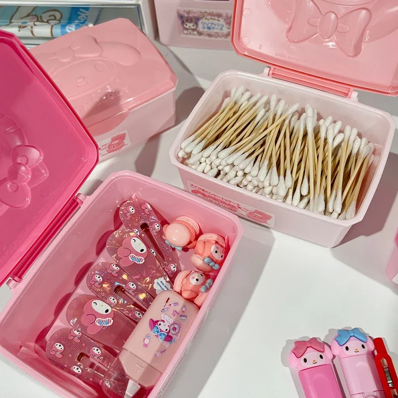 Sanrio Hello Kitty Storage Box Cartoon Melody Kt Cat Flip Cover Cotton Swabs Cotton Pads Stationery Jewellery Organisation Gifts image 3
