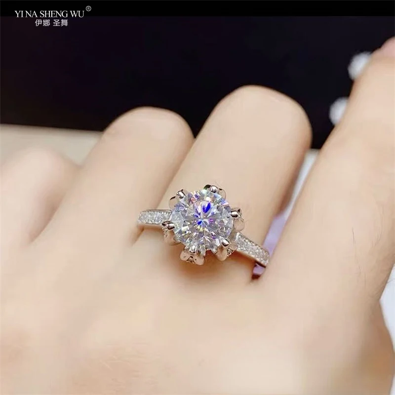 

925 Silver Moissanite Ring Lotus Shape Full Diamond Ring Luxury Moissanite Temperament Female Ring Bridal Wedding Ring