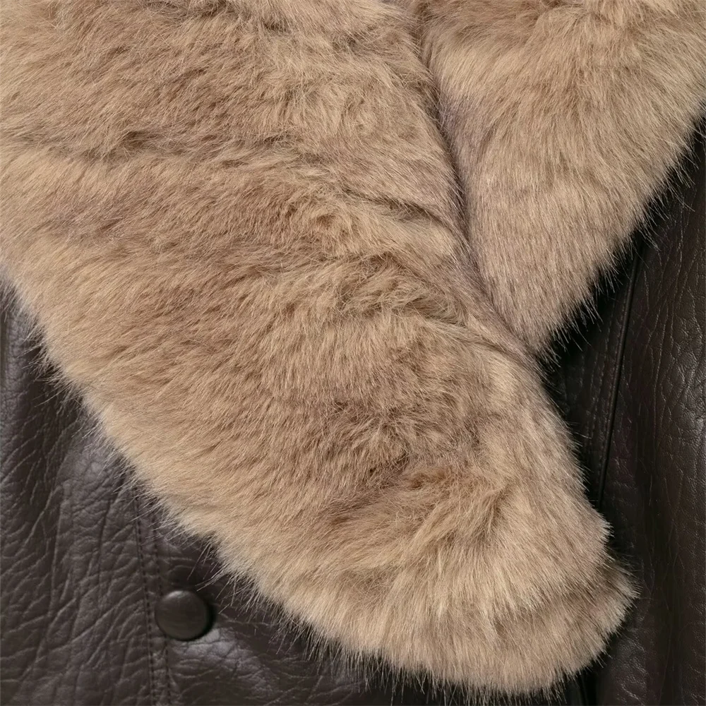 New autumn and winter women's clothing loose casual long sleeved detachable collar imitation leather jacket jacket