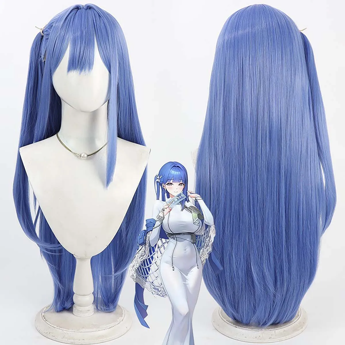 Parrucca sintetica blu lunga per cosplay di Game Arcana