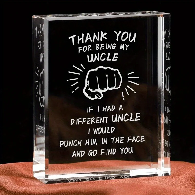Uncle Square Crystal Gift: Engraved Appreciation Plaque—Father’s Day/Birthday Gifts (Niece/Nephew).