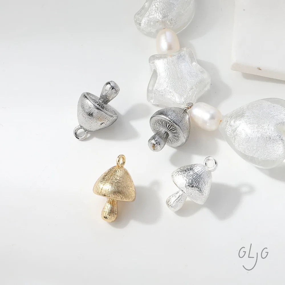 6PCS Dainty Mushroom Charms for Jewelry Making Eardrop Earrings DIY Brass 14k Gold Plated Accessories 15*9mm