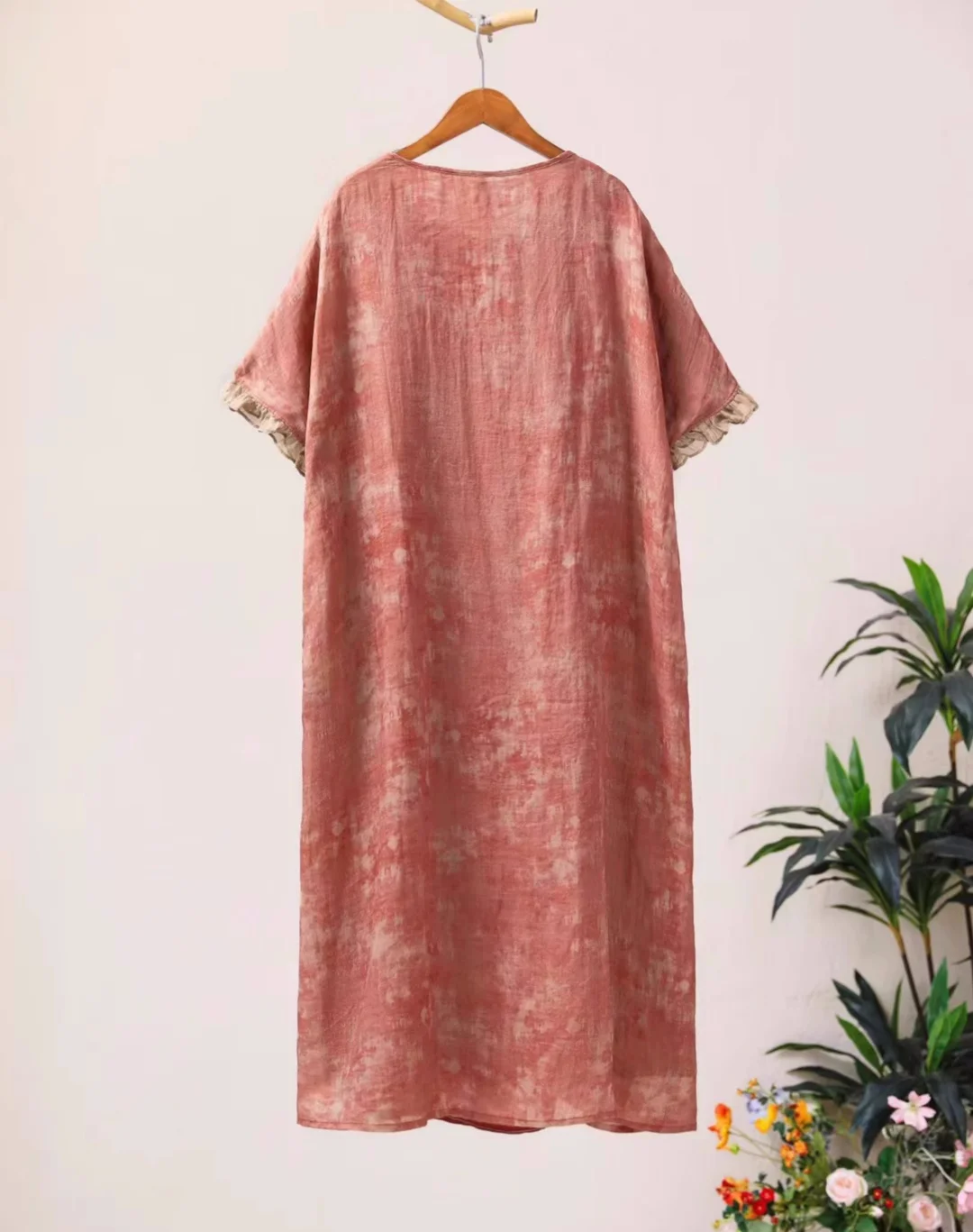 Original Robe Dress Red ramie O-Neck Short sleeve Women's summer dresses loose embroidery vintage Print luxury dresses