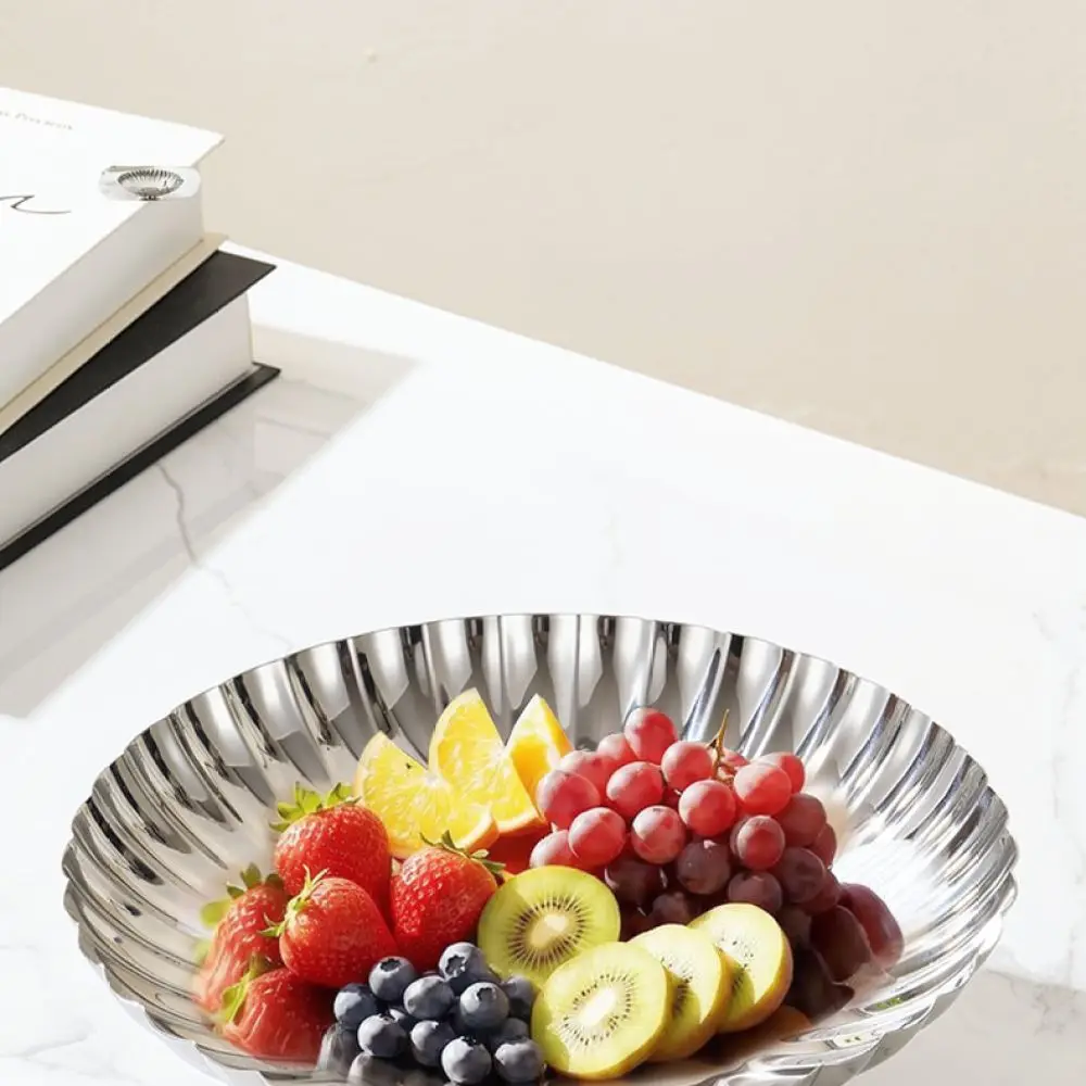 Luxury Metal Fruit Dish Nordic Modern 304 Stainless Steel Serving Tray Striped Decorative Bowl For Dining Room Decor