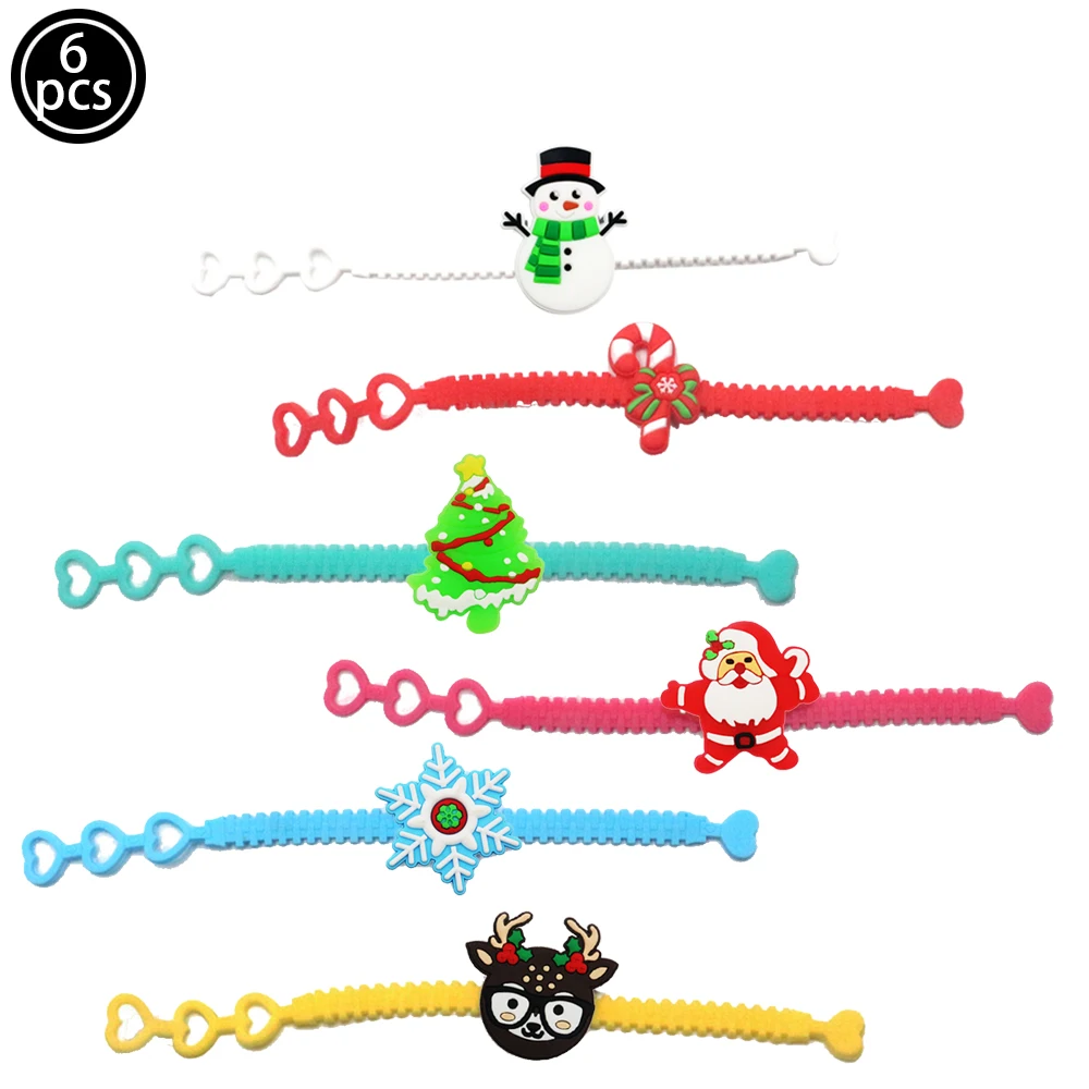 

6pcs Christmas Silicone Bracelets Xmas Rubber Wristbands Xmas Gift for Kids Adults Stocking Stuffers Xmas New Year Decoration