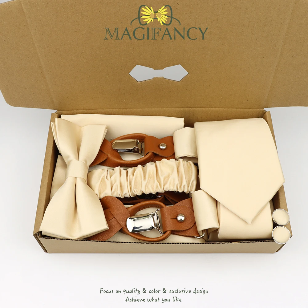 MAGIFANCY 5 قطعة الحمالة 7.5cmTie مجموعة الملونة الصلبة 3.5 سنتيمتر هدفين الرجال البوليستر حكيم السلمون الوردي الزفاف اليومي ملحق هدية #5