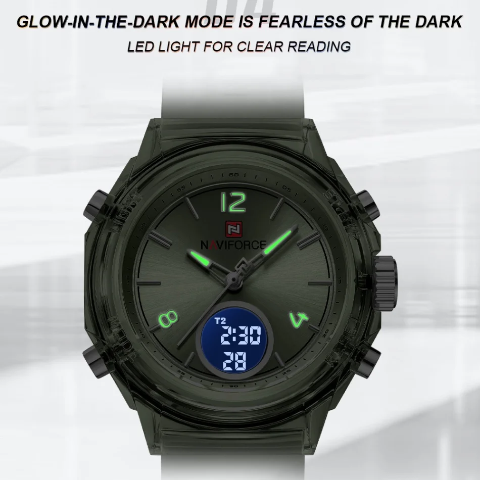 NAVIFORCE موضة الساعات الرياضية للمرأة عرض مزدوج سيدة ريترو أنثى ساعة كوارتز 50 متر مقاوم للماء الطلب الدائري صديقة هدية