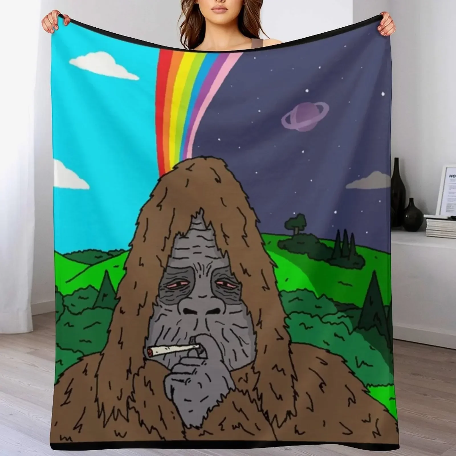 Sassy the Sasquatch Smoking Throw Blanket Decorative Throw Loose funny gift Thermals For Travel Blankets