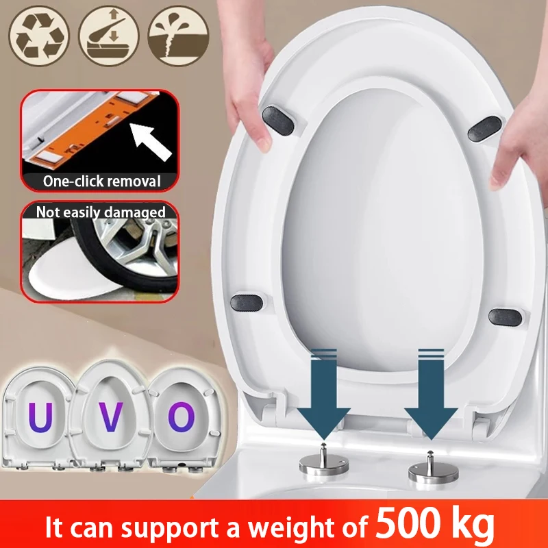 [Installs In 1 Second]Thickened Shatterproof Toilet Seat Compatible With All Brands U/V/O Shaped Toilet Seats