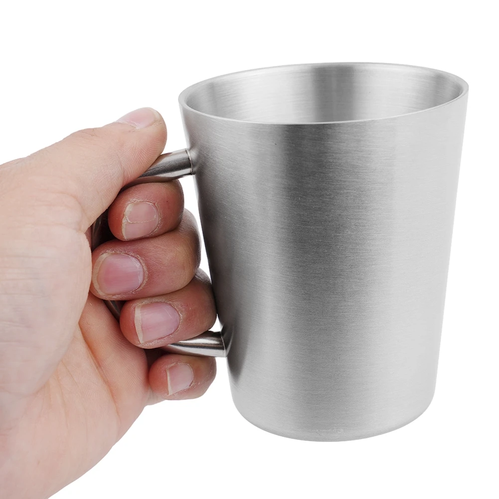 Tazza da caffè in acciaio inossidabile a doppio strato, capacità 300 ml, sicura da impugnare con manico, perfetta per vino al latte e bevande calde