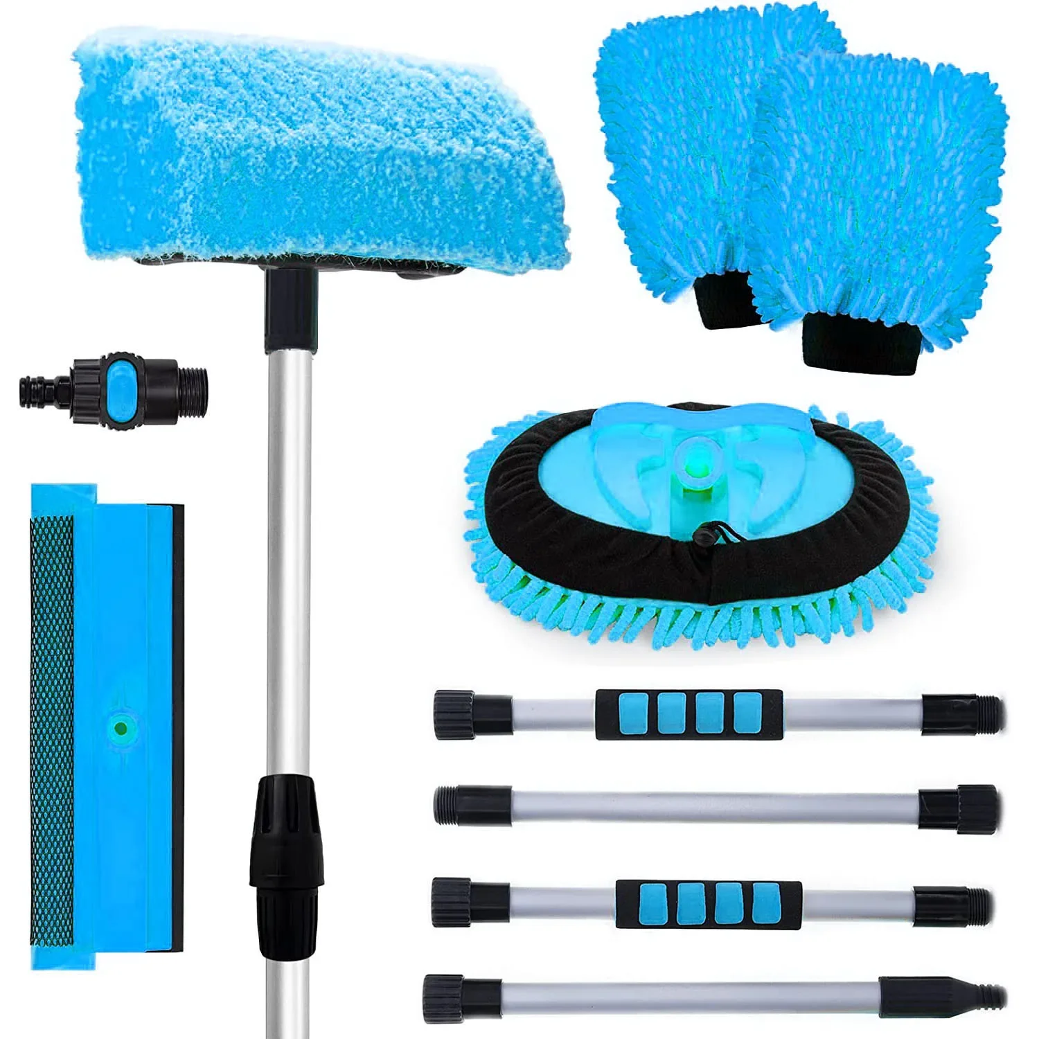 

5-in-1 Car Washing Brush with Long Handle Cleaning Tools Kit with 56" Extension Pole Window Squeegee Sponge