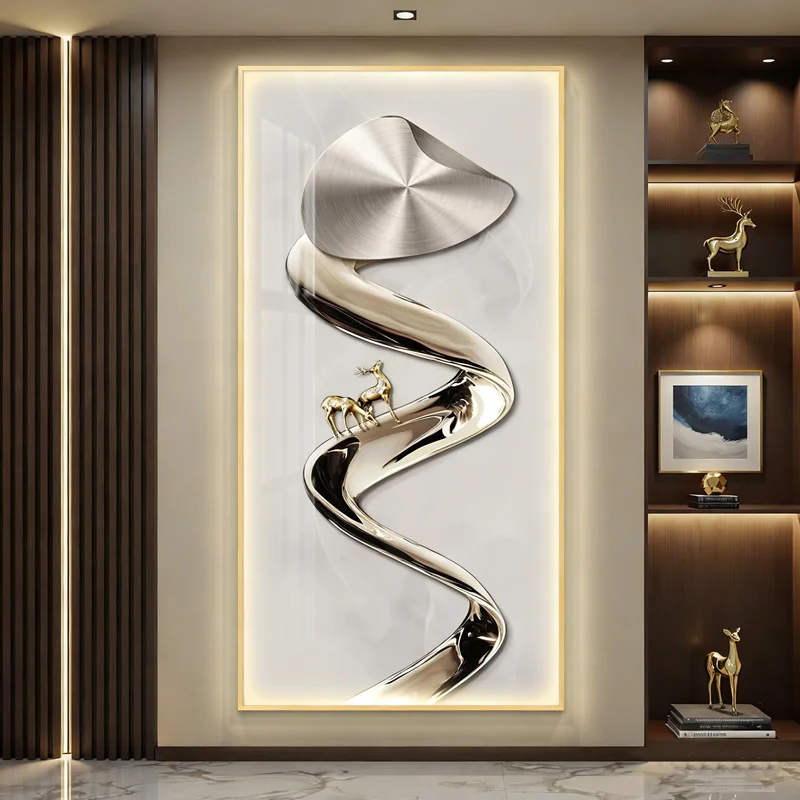 Abstract Luxury LED Lighted Entryway Decorative Painting Hallway Corridor Hanging Painting Minimalist Modern High-end Mural Lamp