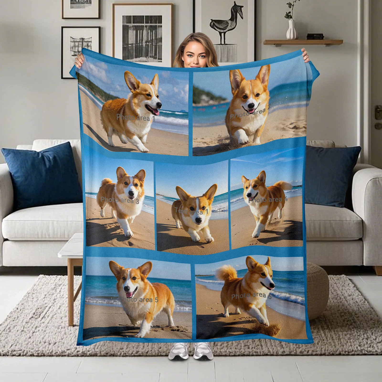 Special Flannel Blanket For Loved Ones Featuring Seven Custom Dog Photos To Show Your Pet Love And Care