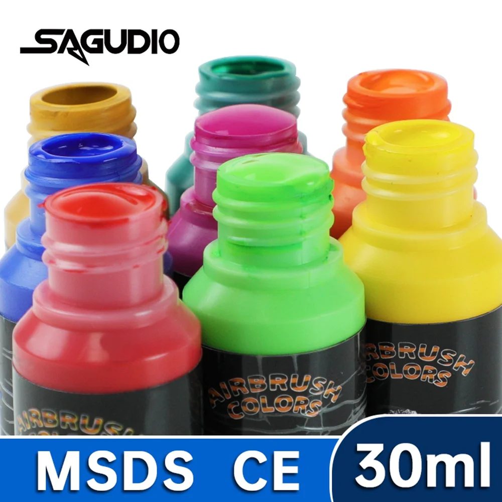 SAGUD Airbrush Paint Ready to Spray Water-Based 24 Matte Colors 30ml Premium Acrylic Paint for Beginners Hobbyist and Artists