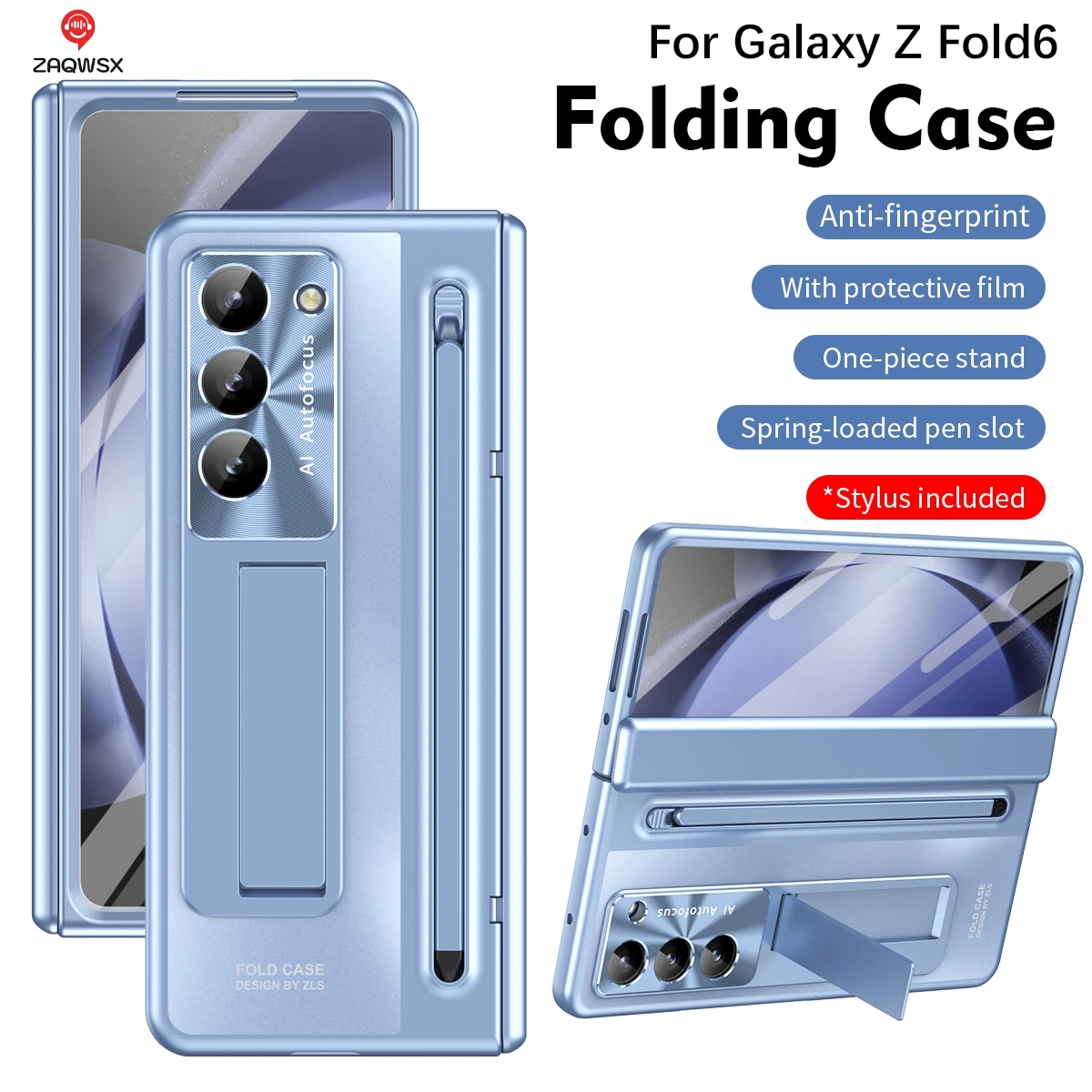 With Touch Pen Case for Samsung Galaxy Z Fold 6 5 4 3 Hinge Folding Cover Kickstand Full Protection Tempered Glass Film