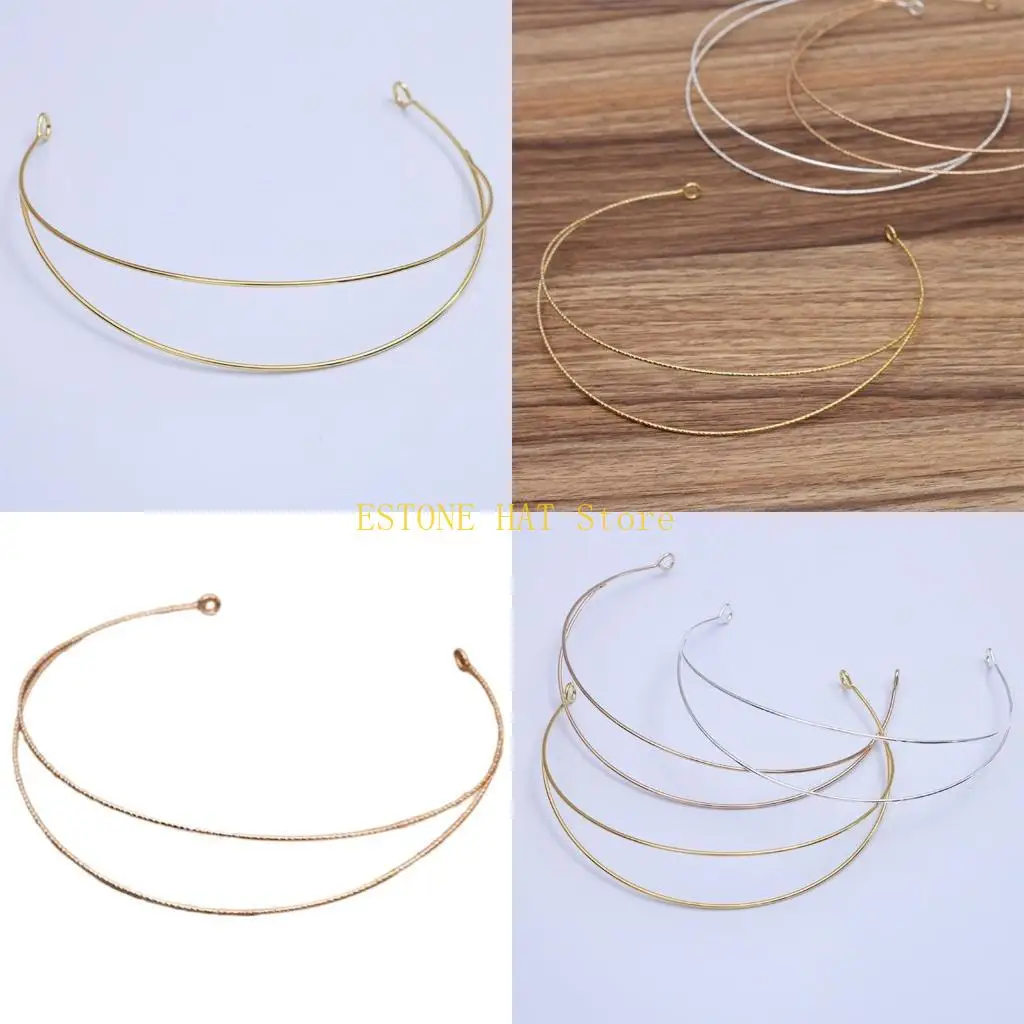 49MF Metal Double Layer Headbands Row Wire Headband for Womens Wedding Hair Band Elastic Metal Hairband for Girls