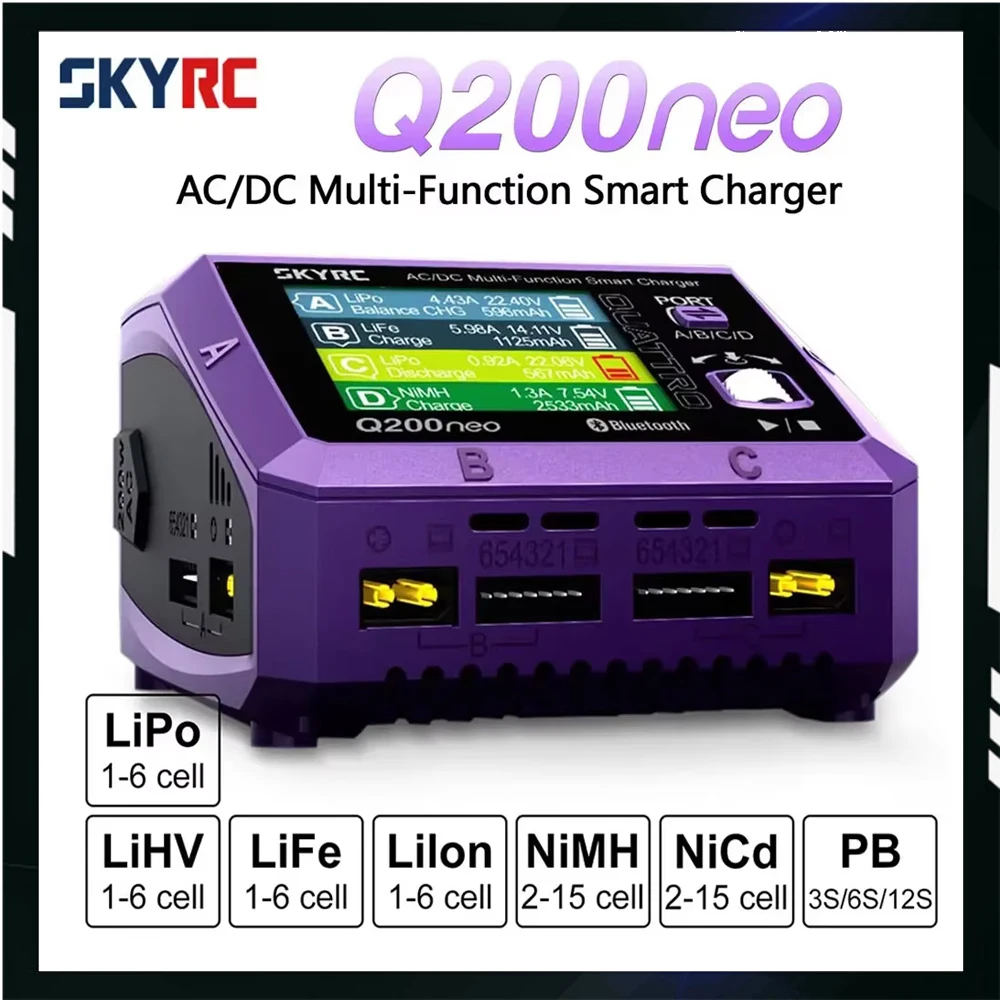 SkyRC Q200neo Lipo Battery Balance Charger Discharger AC200W DC400W 10A for 1-6S LiPo Li-ion Life LiHV 2-15s NiCd NiMH PB