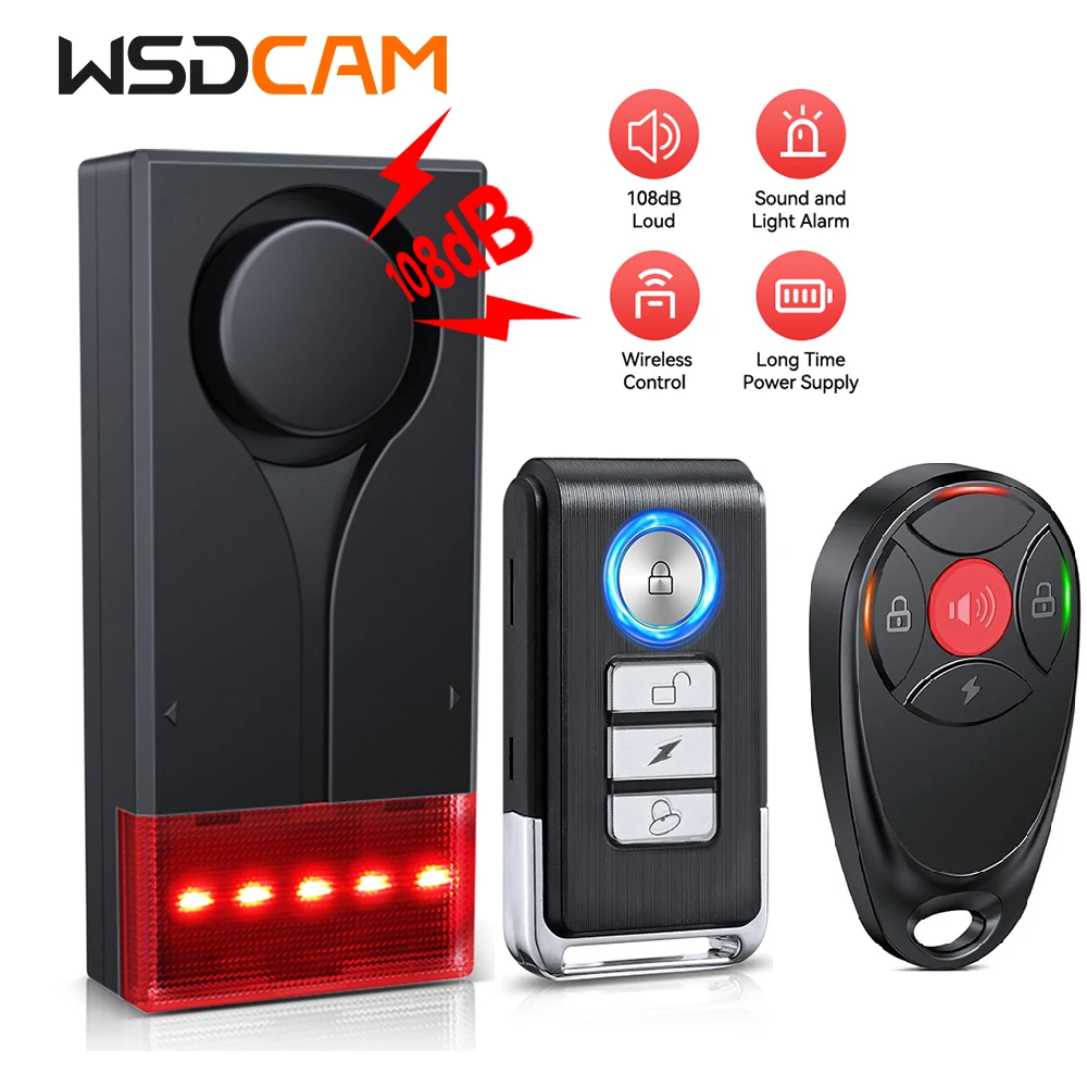 Wsdcam Car Alarm Remote Control Auto Vibration Alarm Anti Theft Security System Door Window Alarm Light and Sound Burglar Alarm