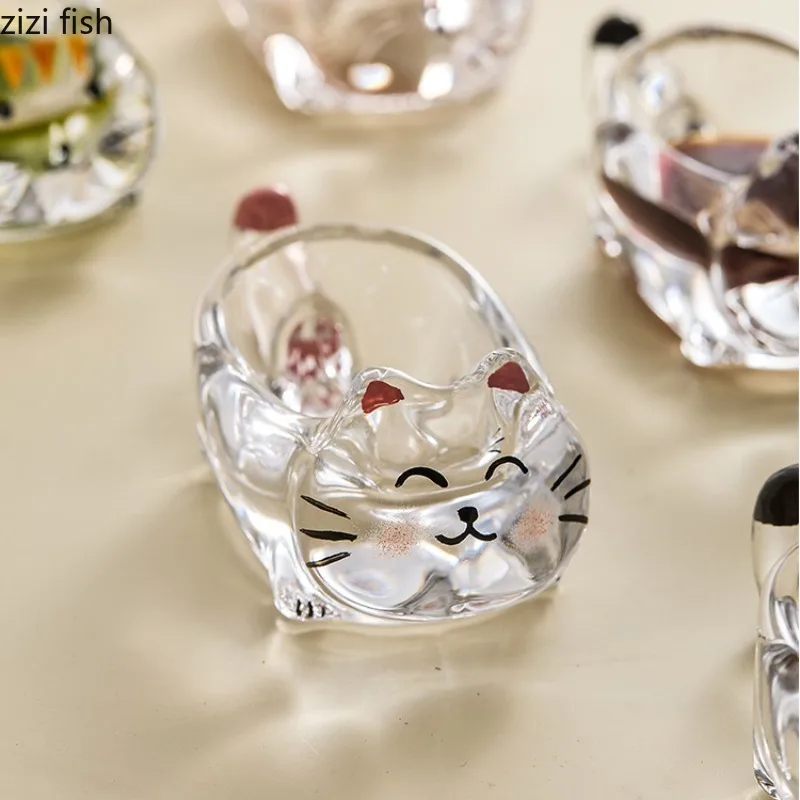 Cat Crystal Glass Seasoning Dish Dipping Saucer Sauce Dishes Chopstick Holder Soy Sauce Vinegar Dish Spice Dishes Spice Bowl