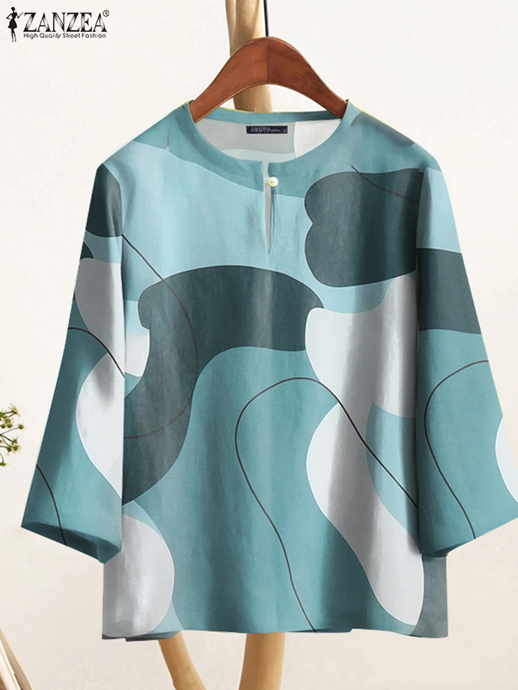 

ZANZEA Women Summer Blouse Vintage O Neck 3/4 Sleeve Printed Shirt Casual Work Blusas Femme Chemise Stylish Holiday Tunic Tops