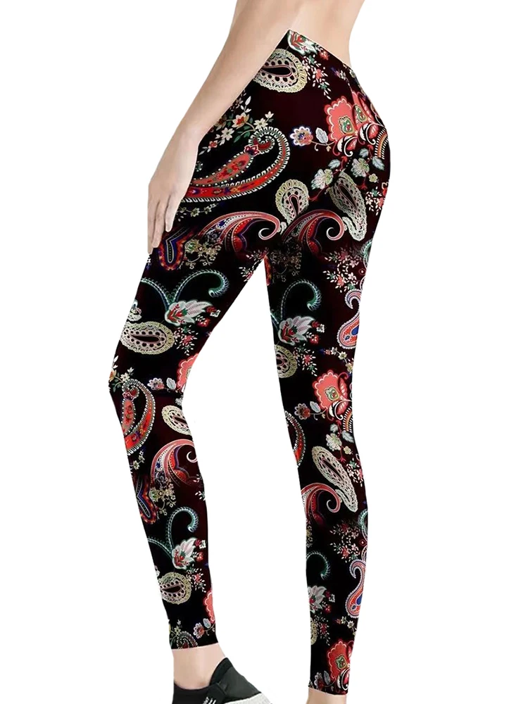 Nducksi elástico ginásio esportes nova sexy calças moda paisley impresso leggings feminino venda quente floral fitness leggins cintura alta