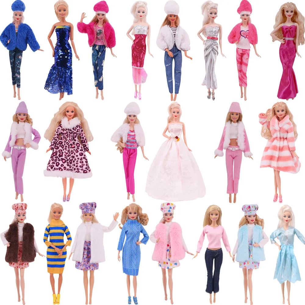 2 Sets Doll Clothes For Barbiees bPlush Jacket Winter Warm Suit For Barbies Dress Accessories Mermaid Skirt Hat 1/6 BJD Dolls