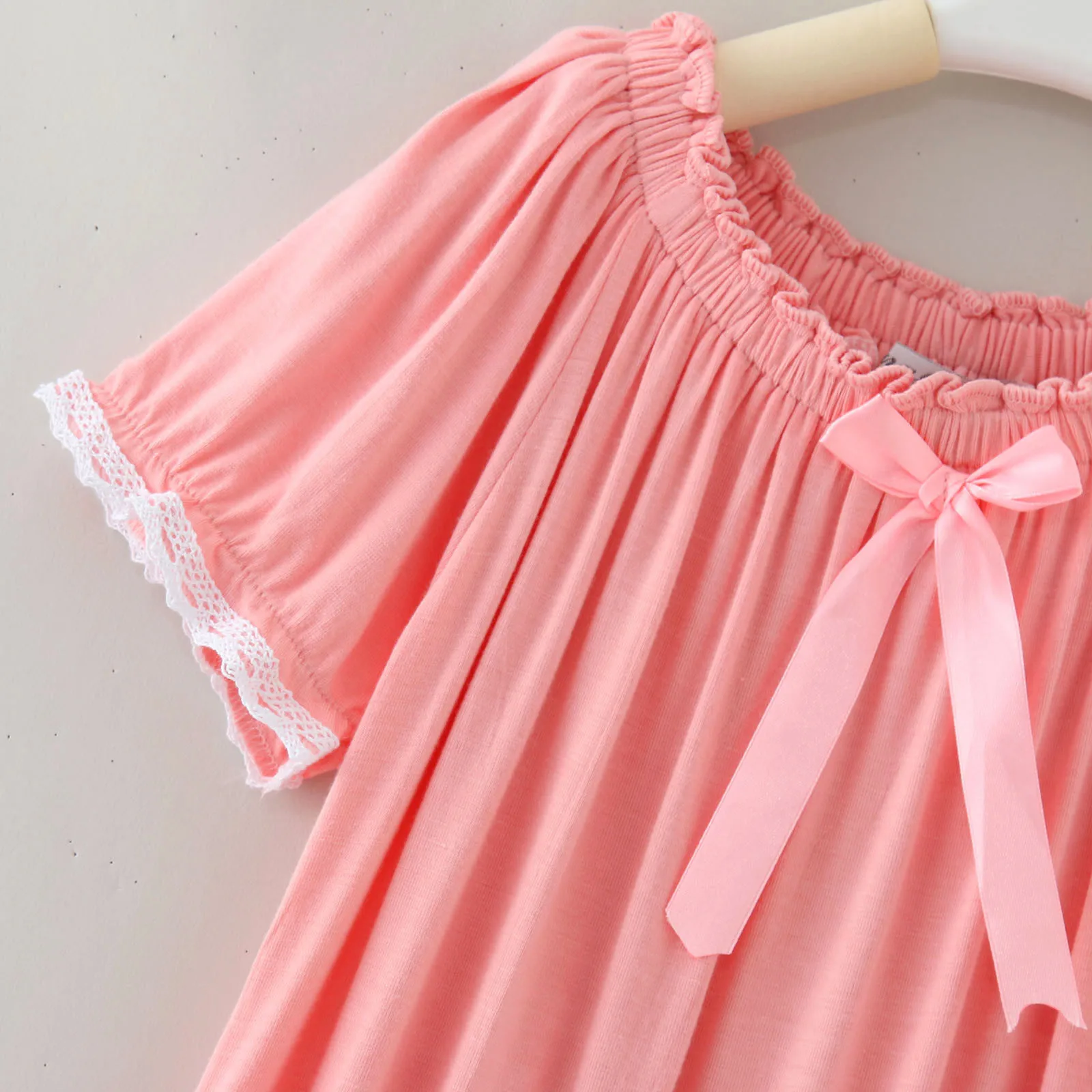 Summer Children\'s Nightgown Baby Girls Clothes Short Sleeve Kids Sleepwear Vintage Ruffled Princess Home Wear Pajamas Kids 2-8T