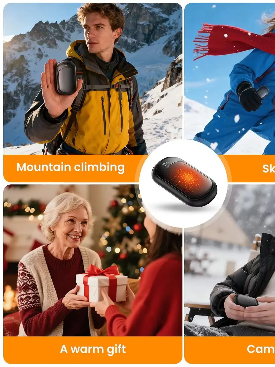 Tragbarer elektrischer Handwärmer, USB-C wiederaufladbar, Taschenheizgerät mit Digitalanzeige für Winter, Outdoor, Camping, Skifahren, Geschenk